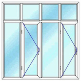 پنجره چهار لنگه با کتیبه دو بازشوی لولایی